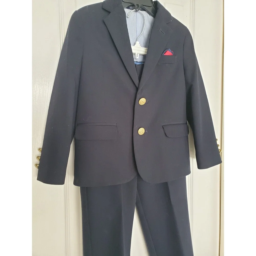 IZOD Suit Set Navy Blue Two Button Blazer Trousers Formal Wedding Party Size 5